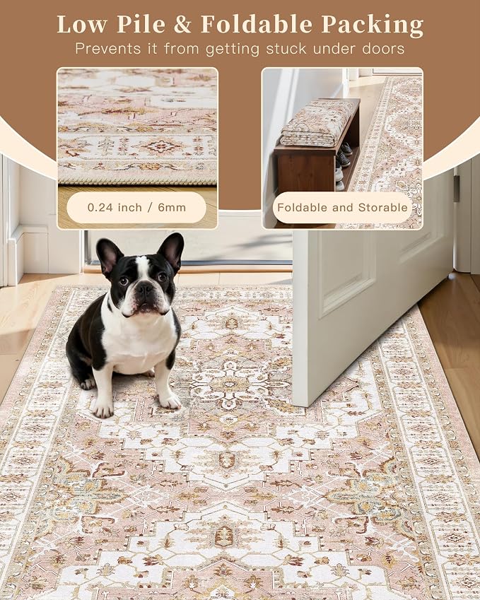 Madane Washable Area Rug 2x3, Small Entryway Rug Non-Slip Vintage Door Mat - Image 6
