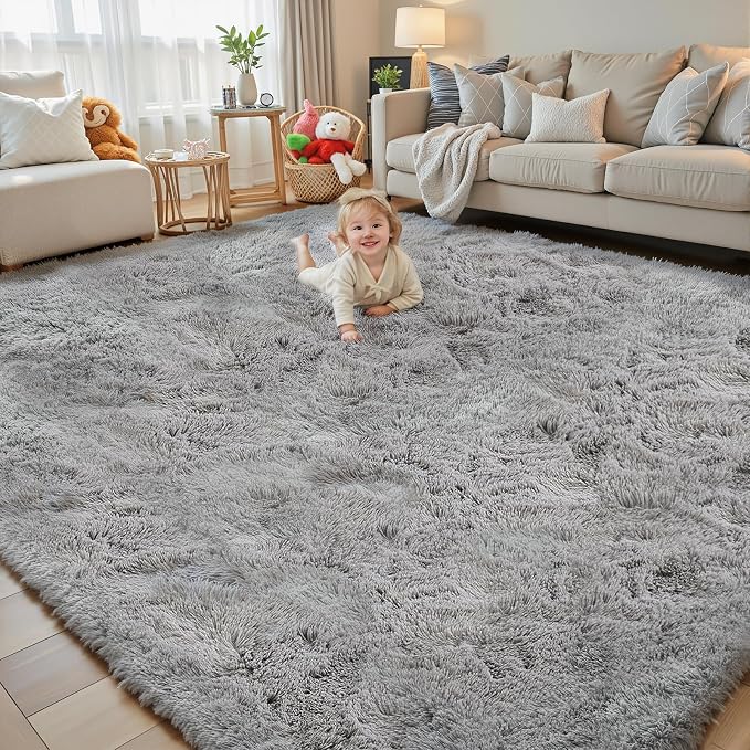 5x8 Feet Grey Fluffy Shag Area Rugs by Junhejiamei