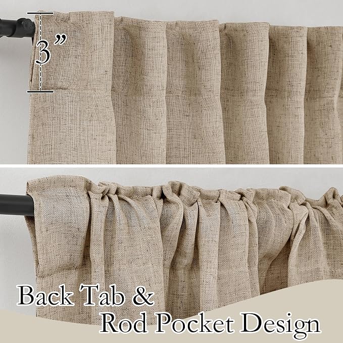 RYB HOME Khaki Linen Curtains 95 inches, Rod Pocket & Back Tab Linen Blend Boho - Image 3
