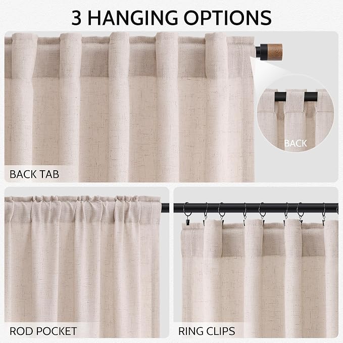 Nanspring Natural White Linen Curtains 108 Inches Long - Image 2