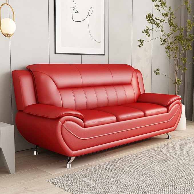 Container Furniture Direct Michael Modern Faux Leather Upholstered Stainless Steel Legs Living Room, Chair, Loveseat, Sofa, Black Camel