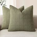 Foindtower Set of 2 Decorative Linen Check Throw Pillow Covers Neutral Farmhouse Vintage Cushion Covers Modern Boho Home Decor for Sofa Chair Couch Bedroom Living Room Outdoor,18×18 Inch,Sage Green
