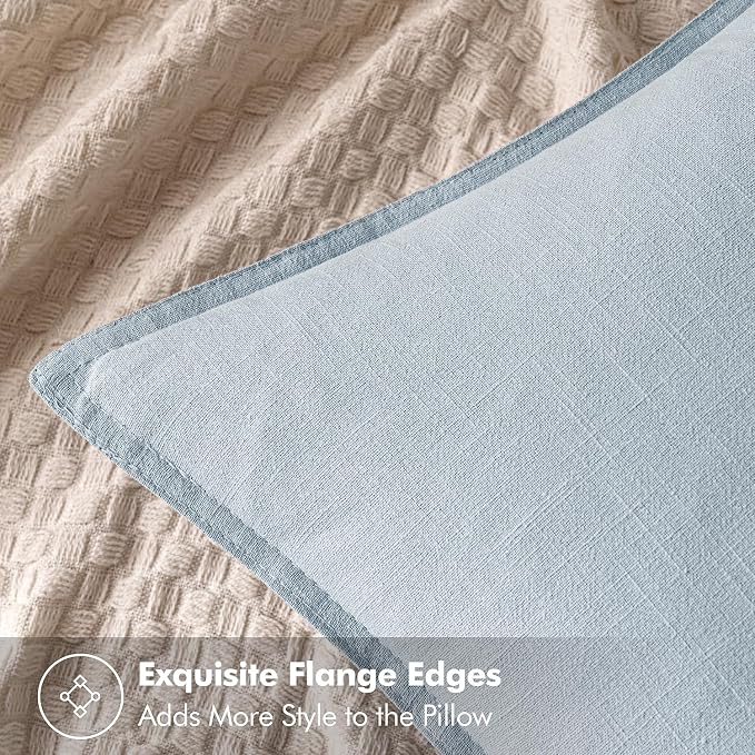 MIULEE Decorative Linen Euro Sham Pillow Covers 28x28 Inch Light Blue Boho - Image 2