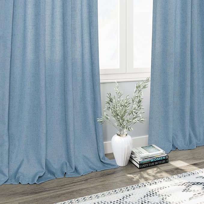 Nanspring Blue Semi Sheer Linen Curtains 90 inch Length - Image 6