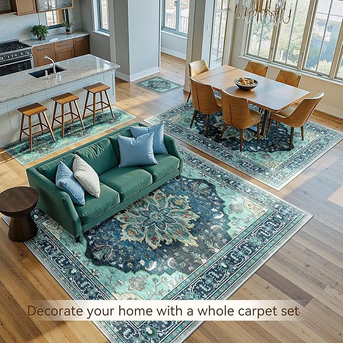 Area Rugs 5'x7' Washable Non-Slip, Floral Vintage Distress Print Pattern - Image 4