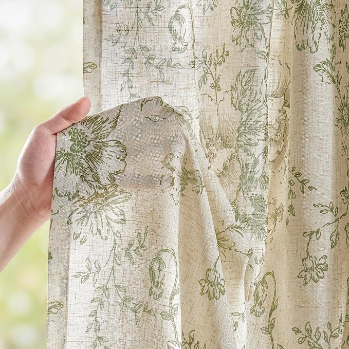 jinchan Linen Blend Floral Curtains - Image 3