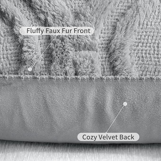 decorUhome Throw Pillow Covers 18x18 Inch Set of 2, Soft Plush Faux Wool Grey - Image 6