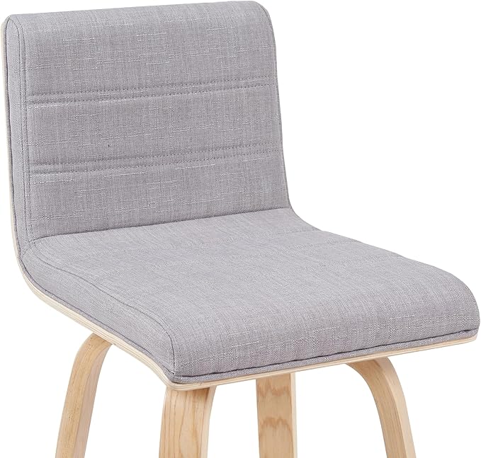 Vienna Modern Swivel Bar Height Stool with Grey Upholstered Seat and Patterned Oak Wood Frame Set of 4