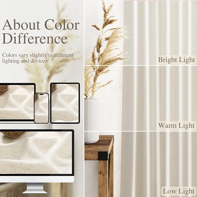 Nanspring Warm Beige Linen Curtains 108 Inches Long - Image 3