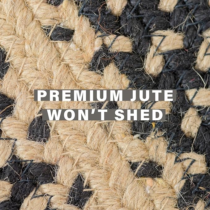 Homespice Manchester Black Braided Area Rugs, Jute, 5x8' Rectangle - Perfect Country Primitive Decor for Dining Room, Bedroom, Everywhere