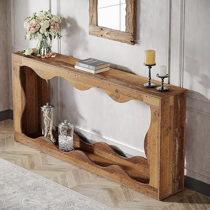 Tribesigns 63 Inches Farmhouse Console Table with Storage, Couch Table Behind Sofa, Long Entryway Sofa Station, Narrow Console Stand, Hallway Stand for Entryway Living Room, Mix Brown