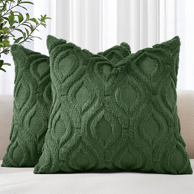 decorUhome Throw Pillow Covers 18x18 Inch Set of 2, Soft Plush Faux Wool Forest by decorUhome