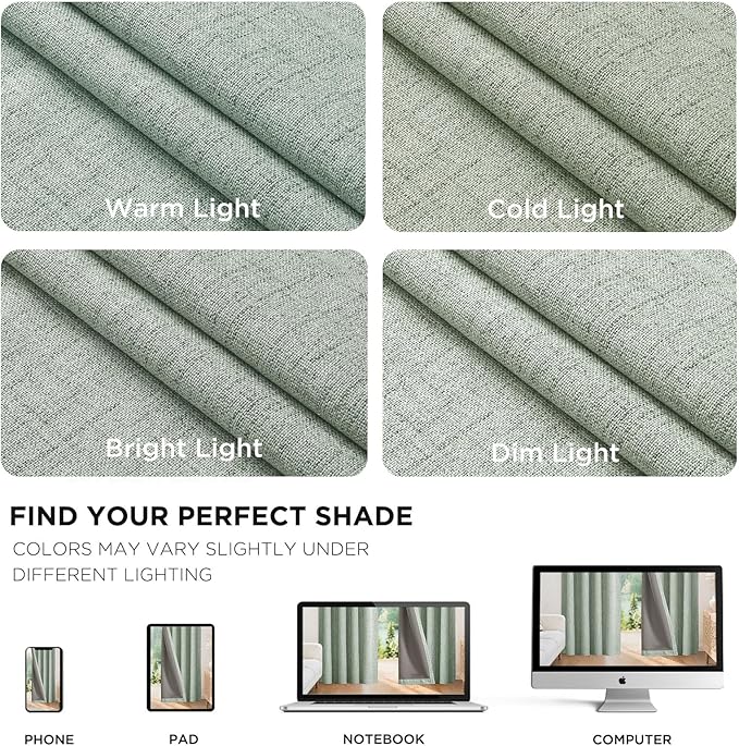 Joydeco 100% Blackout Curtains for Bedroom - Natural Linen Curtains 100" W x 120" L Long, Thermal Insulated 1 Panels Sage Green Light Blocking Drapes, Rod Pocket & Back Tabs for Living Room
