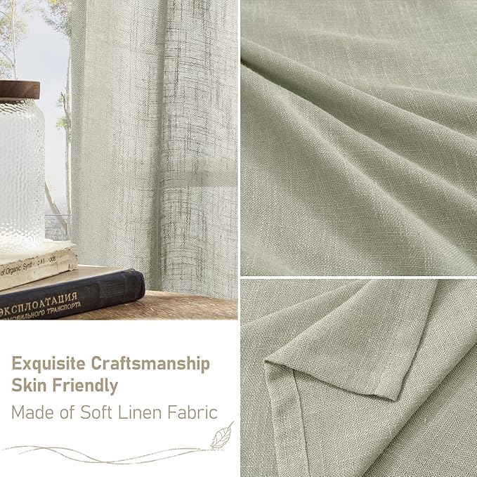 LAMIT Sage Grey Linen Curtains 48 Inch Length 2 Panels, Light Filtering Panels - Image 6