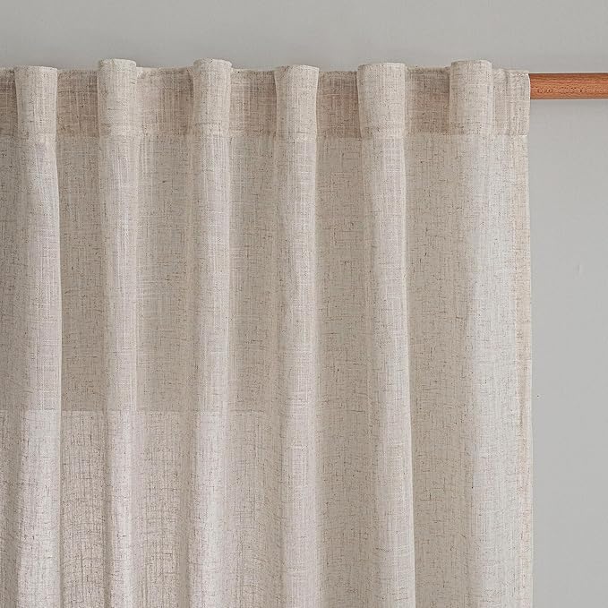 MYSKY HOME Linen Curtains for Living Room 96 Inches Long, Semi Sheer Curtains & - Image 2