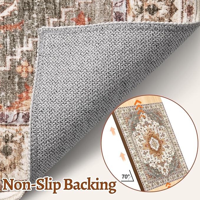 Tangsoo Area Rug 3x5 Bedroom Rug, Washable Vintage Rugs Indoor, Non Slip Accent, Print Distressed Turmeric Carpet, Soft Low Pile Rug for Living Room Dorm Bedroom Bedside Entryway Bathroom