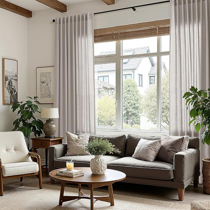 Nanspring Stone Grey Linen Curtains 90 Inches Long - Image 8