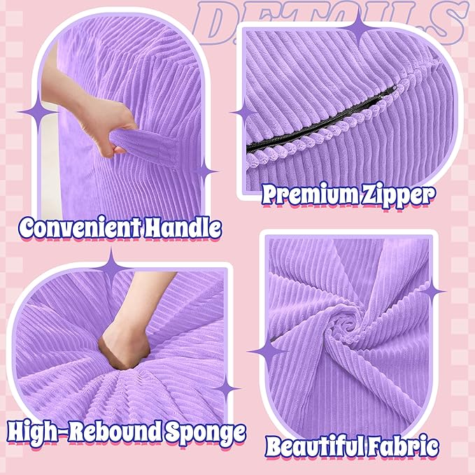 HABUTWAY 4FT Bean Bag Chair,Giant Bean Bag Chairs for Adults,Big Bean Bags with Memory Foam Filled, Large Beanbag Chairs with Soft Corduroy Cover-Purple
