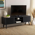 SAFAVIEH Averi TV Stand for up to 65" Flatscreen – Black, 2 Sliding Doors with Interior Storage, 2 Open Shelves, Entertainment Media Console (MED9637B)