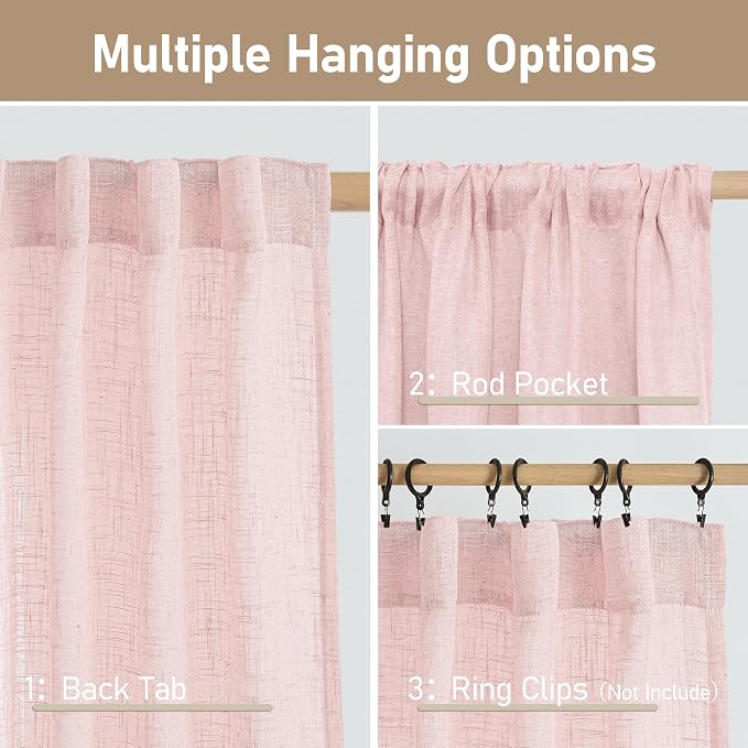 LAMIT 54 Inch Semi Sheer Window Linen Curtains, Light Filtering Panels Back Tab - Image 3