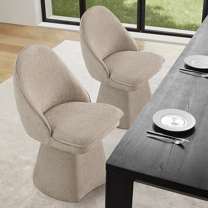 Swivel Dining Chairs Modern Desk Chair Upholstered Linen Fabric Side Chair for Kitchen Dining Room Bedroom,Khaki,1 Box