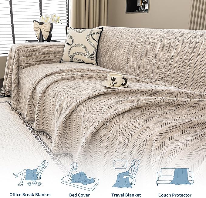 Nobildonna Sofa Cover Washable Soft Thicken Chenille Couch Cover with Tassel,Waterproof Sofa Slipcover for 2-3 Cushion Couch,Sectional Sofa,L-Shaped Furniture Protector Pet-Friendly,Brown 71"x118"