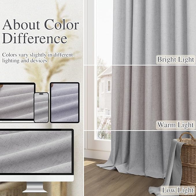 Guken Grey 100% Blackout Curtains 90 Inch Length 2 Panels Set - Image 7