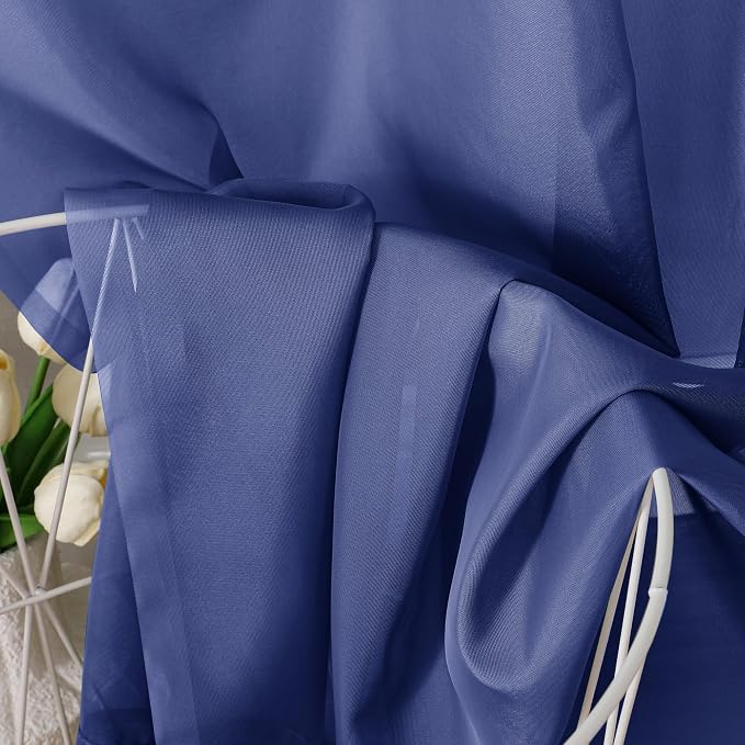 Aiyufeng Royal Blue Sheer Curtains 84 Inches Long 2 Panels Set, Semi - Image 7