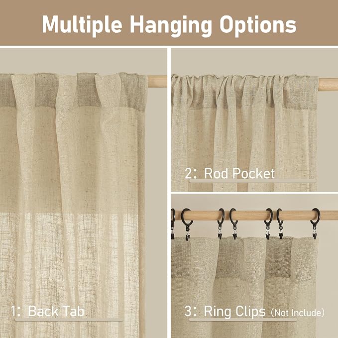 LAMIT Light Filtering Linen Curtains 84 inches Long - Image 2