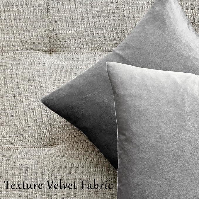 GIGIZAZA 16x16 Square Velvet Small Pillow Covers Set of 2 Silver Grey Throw - Image 5