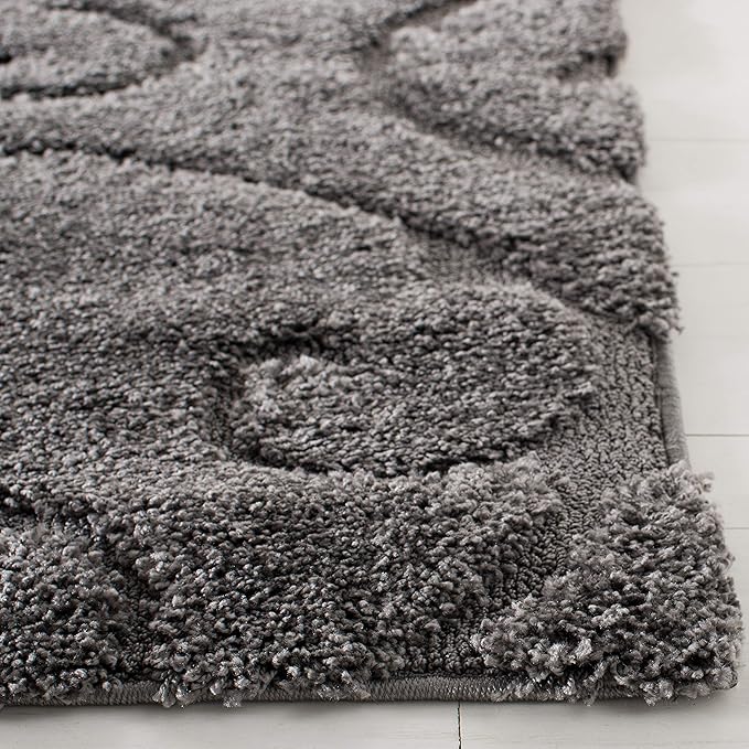 SAFAVIEH Florida Shag Collection Runner Rug - 2'3" x 7', Grey, Scroll Design, Non-Shedding & Easy Care, 1.2-inch Thick Ideal for High Traffic Areas in Living Room, Bedroom (SG455-8013)