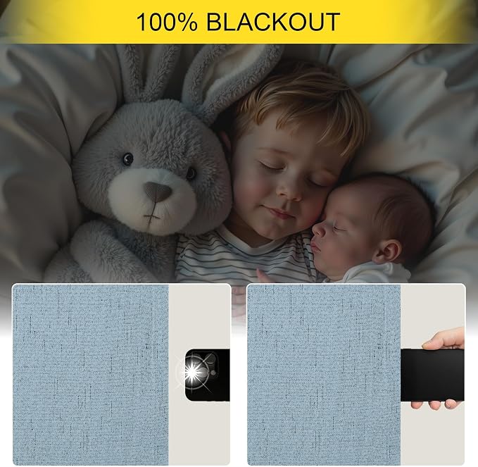 Dusty Stone Blue Completely Blackout Curtains Back Tab Loop Pocket Bedroom - Image 4