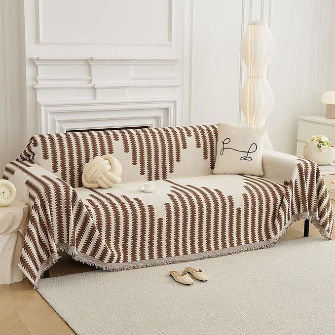 HAOMAIJIA Boho Sofa Covers Couch Covers for 3 Cushion Couch Sofa Pet Friendly Soft Thick Non Slip Couch Cover for Dogs Washable Sectional Couch Covers L Shape Furniture Protector (Brown, 71"x134")