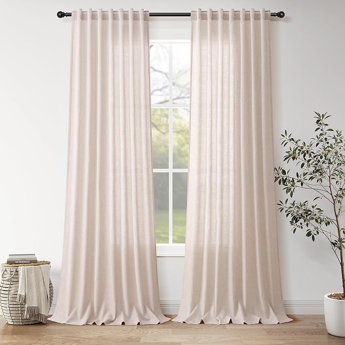 Nanspring Natural White Linen Curtains 120 Inches Long by Nanspring