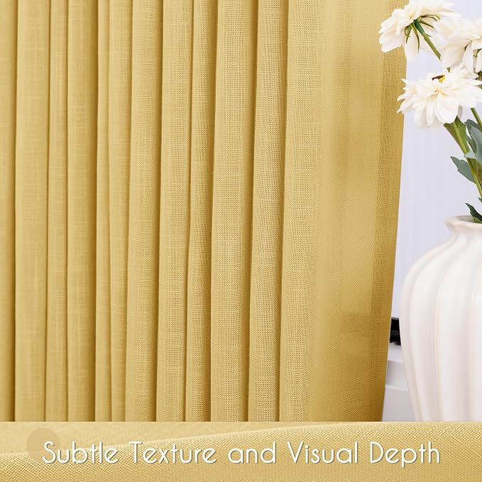 Gold Curtains for Living Room Back Tab Modern Farmhouse Semi Sheer Curtains 90 - Image 3