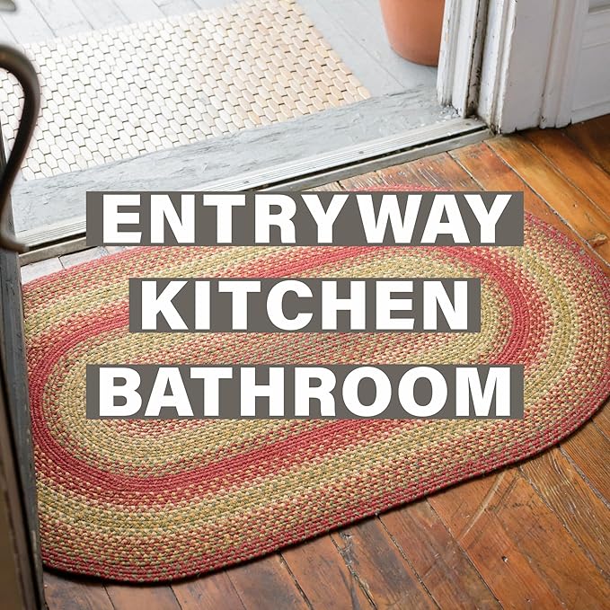Cider Barn Cranberry Red Oval Braided Rug, Jute, 2x3' - Perfect Country Rustic Decor for Entryway, Kitchen, Everywhere