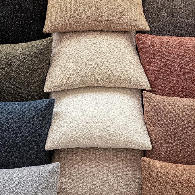 Foindtower Pack of 2 Textured Boucle Throw Pillow Covers Accent Solid Decorative Lumbar Pillow Cases Cozy Soft Couch Cushion Case for Chair Sofa Bedroom Living Room Home Decor 12x20 Inch Light Brown