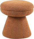Furniture of America Rami Modern 18-inch Mushroom-Shape Upholstered Ottoman with Tapered Pedestal, Vanity Stool Chair, Small Foot Stool for Bedroom, Living Room, Entryway, Saddle Brown
