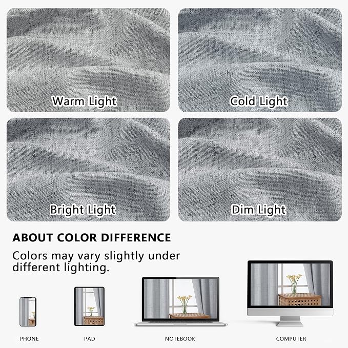 OVZME Grey Valance for Windows, Light Filtering Faux Linen Textured Small Short - Image 8