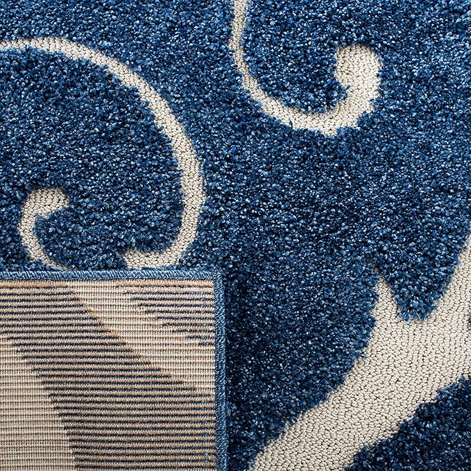 SAFAVIEH Florida Shag Collection Area Rug - 6' x 9', Dark Blue & Cream, Scroll Design, Non-Shedding & Easy Care, 1.2-inch Thick Ideal for High Traffic Areas in Living Room, Bedroom (SG455-6511)