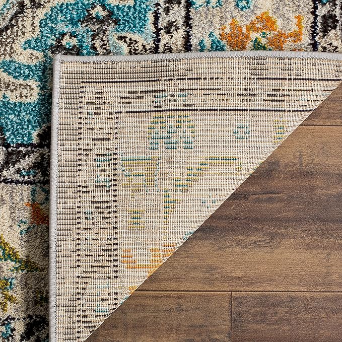 SAFAVIEH Monaco Collection Area Rug - 10' x 14', Grey & Light Blue, Boho Chic Medallion Distressed Design, Non-Shedding & Easy Care, Ideal for High Traffic Areas in Living Room, Bedroom (MNC243G)