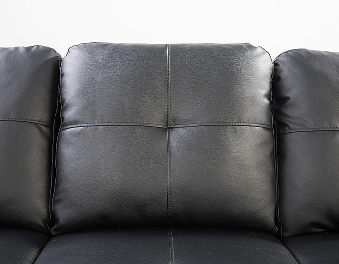 Ball & Cast 98" L Shaped Sectional Couch for Living Room with Chaise & Storage Ottoman,4 Seat Faux Leather Upholstered Modular Sectional Sofa Set 3 PCS W/Cup Holder&Nailhead Trim,for Home,Office,Black