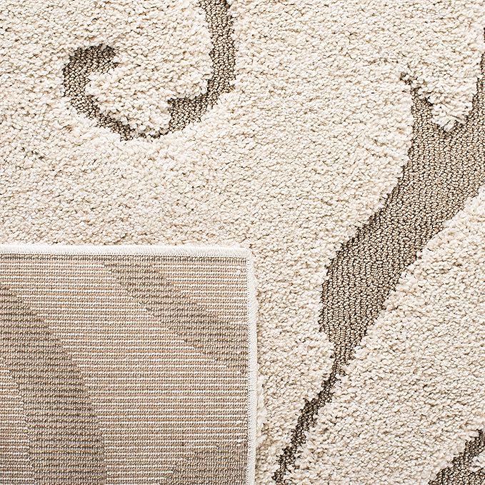 SAFAVIEH Florida Shag Collection Runner Rug - 2'3" x 15', Cream & Beige, Scroll Design, Non-Shedding & Easy Care, 1.2-inch Thick Ideal for High Traffic Areas in Living Room, Bedroom (SG455-1113)