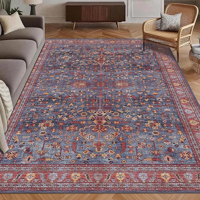 Washable Area Rug 4' x 6' Vintage Traditional Persian Mat by Unknown