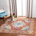 SAFAVIEH Monaco Collection Area Rug - 11' Square, Orange & Light Blue, Boho Chic Medallion Distressed Design, Non-Shedding & Easy Care, Ideal for High Traffic Areas in Living Room, Bedroom (MNC243H)