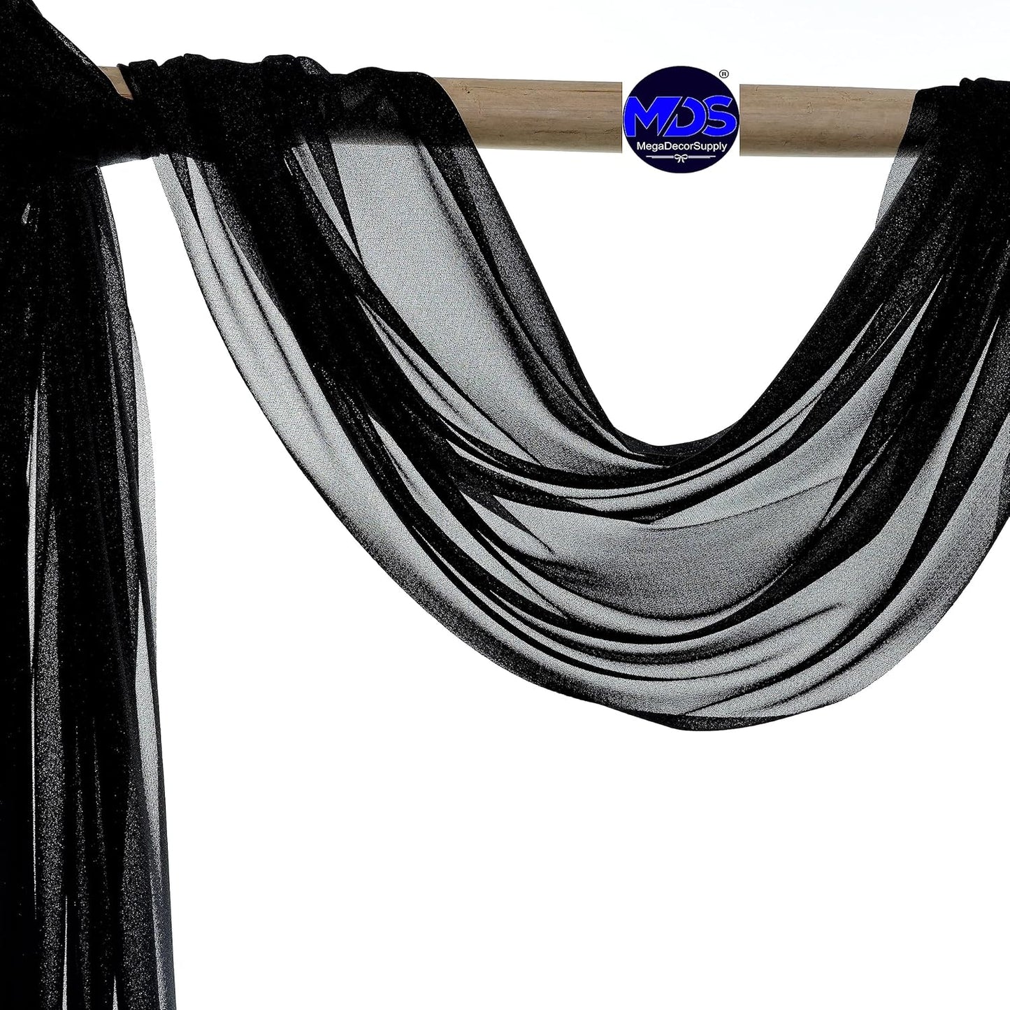 MDS Halloween Chiffon Draping Fabric - 1 Panel, 30" Wide x 20ft Long - Sheer Spooky Arbor & Canopy Drapery for Haunted House Backdrops, Party Ceilings, DIY Costumes & Themed Events - Black