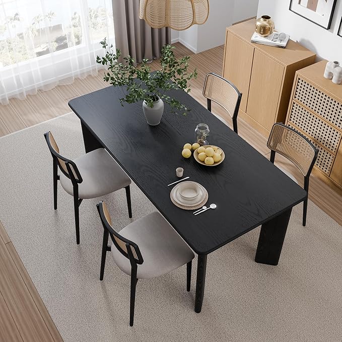 Casaphoria Wood Kitchen Table Set with 6 Chairs, 67" Rectangle Dining Kitchen Table & Chairs Set for 4-6, Modern Farmhouse Dining Table for Living Room, Easy Assembly, Black