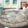 SAFAVIEH Monaco Collection Area Rug - 6'7" Round, Grey & Light Blue, Boho Chic Medallion Distressed Design, Non-Shedding & Easy Care, Ideal for High Traffic Areas in Living Room, Bedroom (MNC243G)