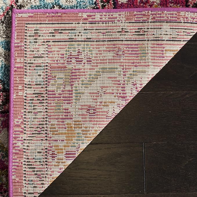 SAFAVIEH Monaco Collection Area Rug - 3' Square, Pink & Multi, Boho Chic Medallion Distressed Design, Non-Shedding & Easy Care, Ideal for High Traffic Areas in Living Room, Bedroom (MNC243D)