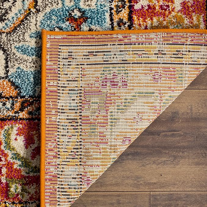 SAFAVIEH Monaco Collection Area Rug - 8' x 10', Orange & Light Blue, Boho Chic Medallion Distressed Design, Non-Shedding & Easy Care, Ideal for High Traffic Areas in Living Room, Bedroom (MNC243H)